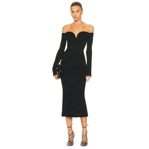 GALVAN Knit Grace off-shoulder Midi Dress in Black Small New Womens Bodycon